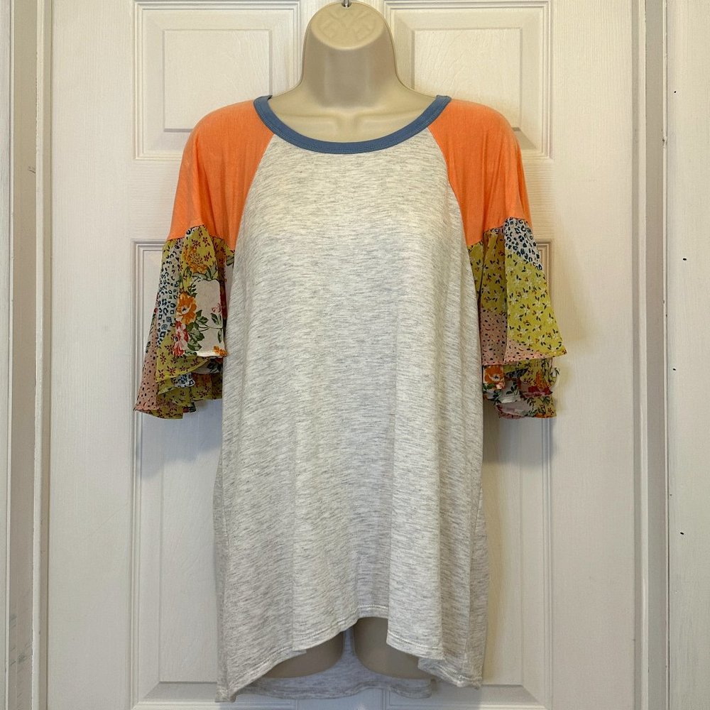 Comfy CUTE ADORA Tee with patchwork sleeves